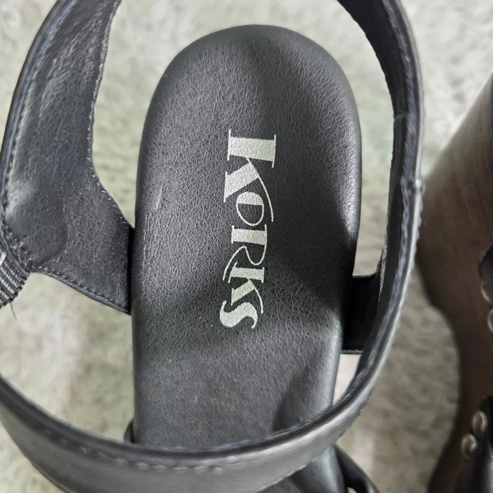 Korks Platform Wedge Sandals Black Studded Knotted‎ Ankle Strap Womens 7M Exc